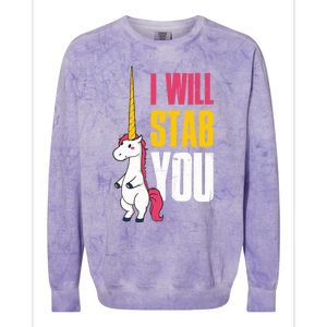 I Will Stab You Unicorn Cool Gift Colorblast Crewneck Sweatshirt