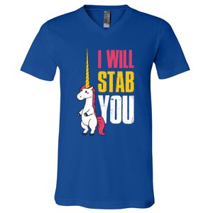 I Will Stab You Unicorn Cool Gift V-Neck T-Shirt