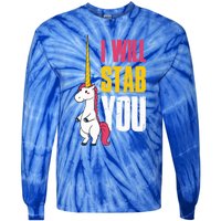 I Will Stab You Unicorn Cool Gift Tie-Dye Long Sleeve Shirt