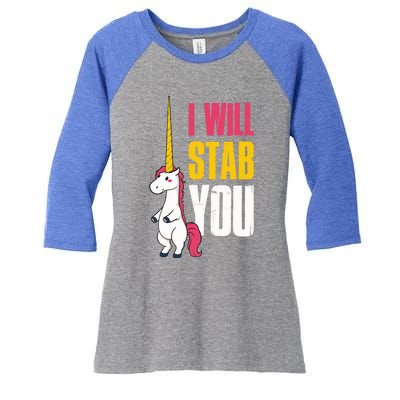 I Will Stab You Unicorn Cool Gift Women's Tri-Blend 3/4-Sleeve Raglan Shirt