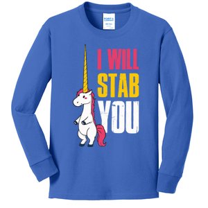 I Will Stab You Unicorn Cool Gift Kids Long Sleeve Shirt