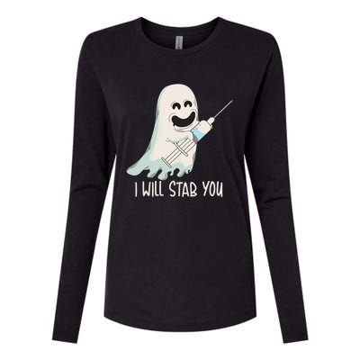 I Will Stab You Cool Halloween Nurse Ghost Boo Gift Womens Cotton Relaxed Long Sleeve T-Shirt