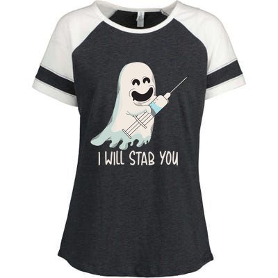 I Will Stab You Cool Halloween Nurse Ghost Boo Gift Enza Ladies Jersey Colorblock Tee