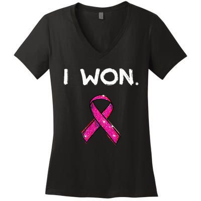 I Won Survivors Breast Cancer Awareness Women's V-Neck T-Shirt