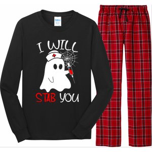 I Will Stab You Gift Funny Ghost Halloween Nurse Gift Long Sleeve Pajama Set