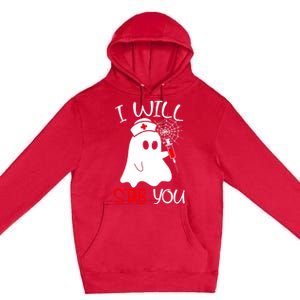 I Will Stab You Gift Funny Ghost Halloween Nurse Gift Premium Pullover Hoodie