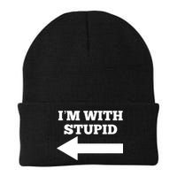 I'm With Stupid Arrow Pointing Left Funny I'm With Stupid Knit Cap Winter Beanie