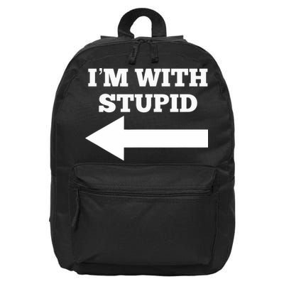 I'm With Stupid Arrow Pointing Left Funny I'm With Stupid 16 in Basic Backpack