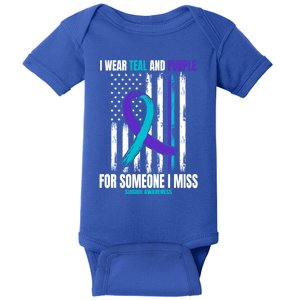 I Wear Teal Purple For Someone I Miss Suicide Awareness Flag Gift Baby Bodysuit