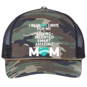 I Wear Teal And White For Mom My Cervical Cancer Gift Retro Rope Trucker Hat Cap