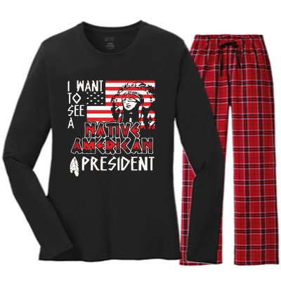 I Want To See A Native American President Native Women's Long Sleeve Flannel Pajama Set 