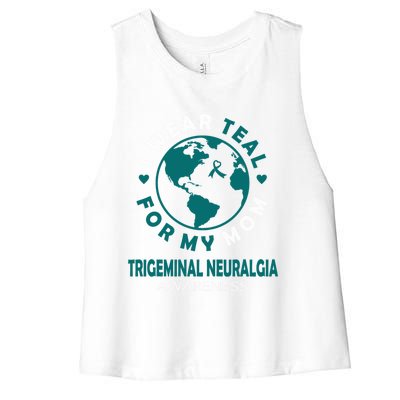 I Wear Teal For My Mom Trigeminal Neuralgia Awareness Gift Women's Racerback Cropped Tank