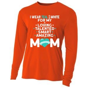 I Wear Teal And White For Mom My Cervical Cancer Gift Cooling Performance Long Sleeve Crew