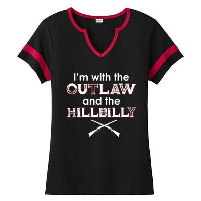 IM With The Outlaw And The Hillbilly 2024 Saying Quote Ladies Halftime Notch Neck Tee