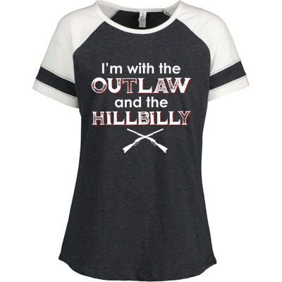 IM With The Outlaw And The Hillbilly 2024 Saying Quote Enza Ladies Jersey Colorblock Tee