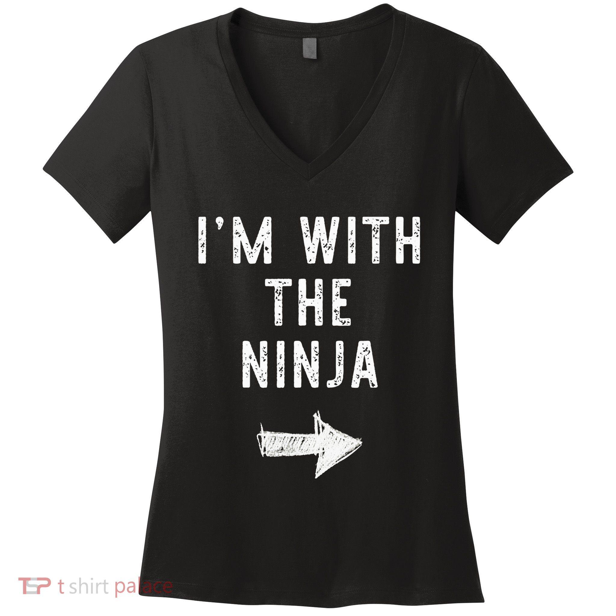 IM With The Ninja Costume Halloween Matching Couple Women's V-Neck T-Shirt