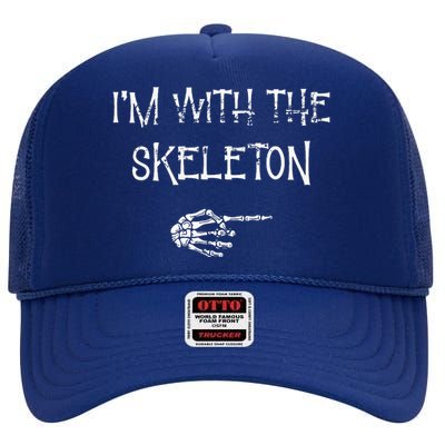 IM With The Skeleton Matching Couple Costume Halloween High Crown Mesh Back Trucker Hat