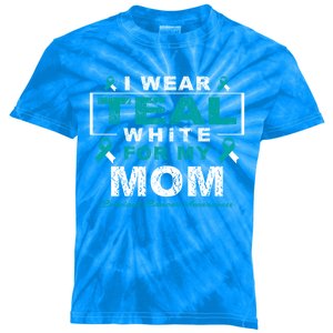 I Wear Teal And White For My Mom Cervical Cancer Awareness Gift Kids Tie-Dye T-Shirt