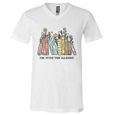 Im With The Banned Funny Book Readers I Read Banned Books V-Neck T-Shirt