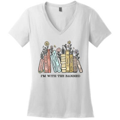 Im With The Banned Funny Book Readers I Read Banned Books Women's V-Neck T-Shirt