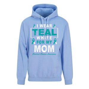 I Wear Teal And White For My Mom Cervical Cancer Awareness Gift Unisex Surf Hoodie