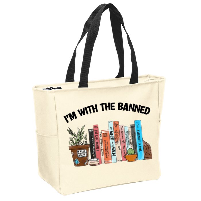 Im With The Banned Funny Book Readers I Read Banned Books Design Zip Tote Bag