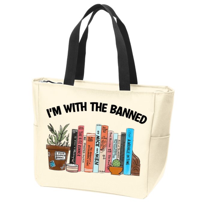 Im With The Banned Funny Book Readers I Read Banned Books Design Zip Tote Bag