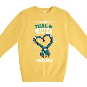 I Wear Teal And White For My Mom Cervical Cancer Awareness Gift Premium Crewneck Sweatshirt