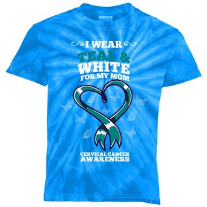 I Wear Teal And White For My Mom Cervical Cancer Awareness Gift Kids Tie-Dye T-Shirt