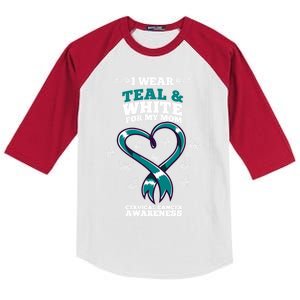 I Wear Teal And White For My Mom Cervical Cancer Awareness Gift Kids Colorblock Raglan Jersey