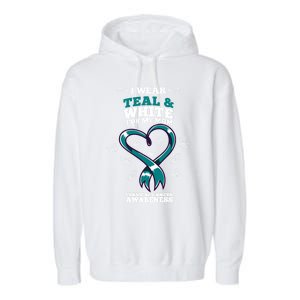 I Wear Teal And White For My Mom Cervical Cancer Awareness Gift Garment-Dyed Fleece Hoodie