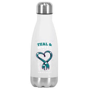 I Wear Teal And White For My Mom Cervical Cancer Awareness Gift Stainless Steel Insulated Water Bottle