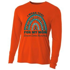 I Wear Teal For My Mom Ovarian Cancer Awareness Rainbow Gift Cooling Performance Long Sleeve Crew