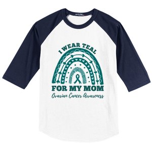 I Wear Teal For My Mom Ovarian Cancer Awareness Rainbow Gift Baseball Sleeve Shirt