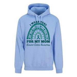 I Wear Teal For My Mom Ovarian Cancer Awareness Rainbow Gift Unisex Surf Hoodie