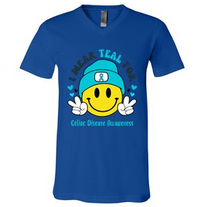 I Wear Teal For Celiac Disease Awareness Gift V-Neck T-Shirt