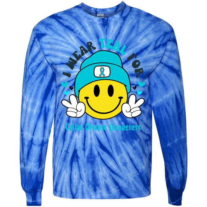 I Wear Teal For Celiac Disease Awareness Gift Tie-Dye Long Sleeve Shirt