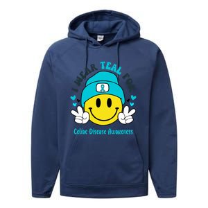 I Wear Teal For Celiac Disease Awareness Gift Performance Fleece Hoodie