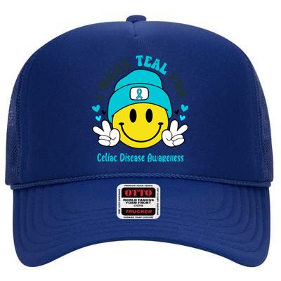 I Wear Teal For Celiac Disease Awareness Gift High Crown Mesh Back Trucker Hat