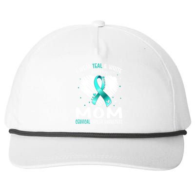 I Wear Teal And White For My Mom Cervical Cancer Awareness Cute Gift Snapback Five-Panel Rope Hat