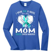 I Wear Teal And White For My Mom Cervical Cancer Awareness Cute Gift Ladies Long Sleeve Shirt