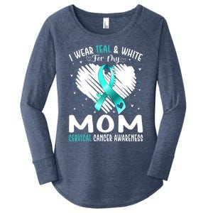 I Wear Teal And White For My Mom Cervical Cancer Awareness Cute Gift Women's Perfect Tri Tunic Long Sleeve Shirt