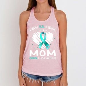 I Wear Teal And White For My Mom Cervical Cancer Awareness Cute Gift Women's Knotted Racerback Tank