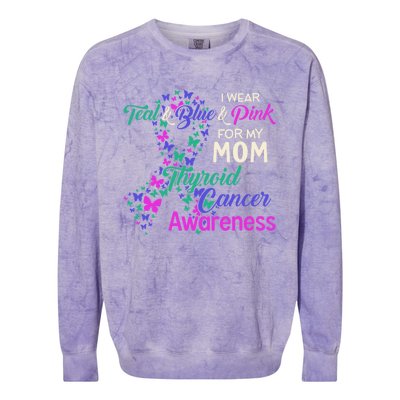 I Wear Teal Blue For My Mom Thyroid Cancer Gift Colorblast Crewneck Sweatshirt