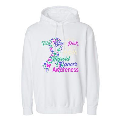 I Wear Teal Blue For My Mom Thyroid Cancer Gift Garment-Dyed Fleece Hoodie