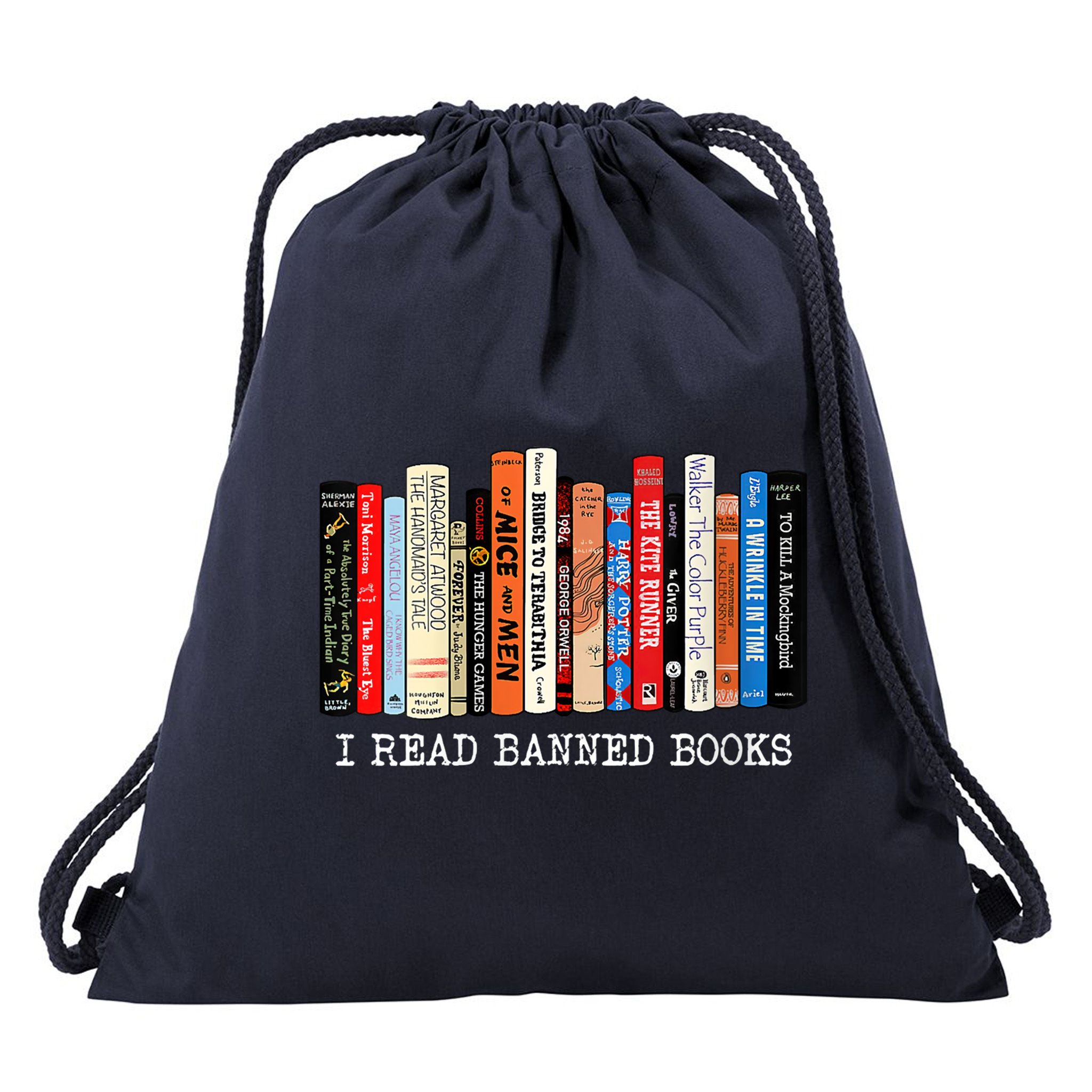 I'm With The Banned Funny Bookworm Shirt Banned Book Drawstring Bag