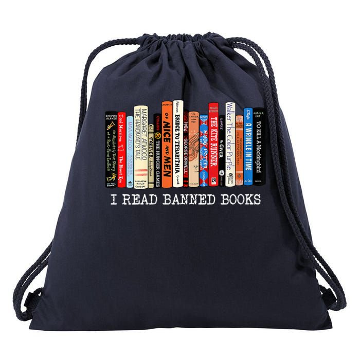 I'm With The Banned Funny Bookworm Shirt Banned Book Drawstring Bag