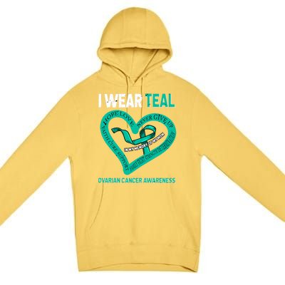 I Wear Teal In My Memory Of My Mom Ovarian Cancer Awareness Cute Gift Premium Pullover Hoodie