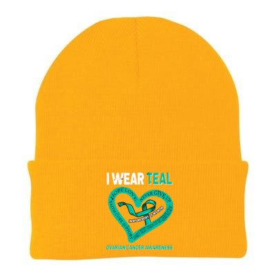 I Wear Teal In My Memory Of My Mom Ovarian Cancer Awareness Cute Gift Knit Cap Winter Beanie