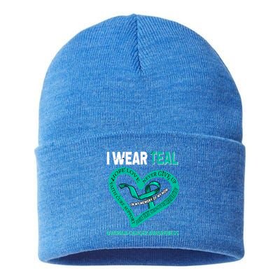 I Wear Teal In My Memory Of My Mom Ovarian Cancer Awareness Cute Gift Sustainable Knit Beanie